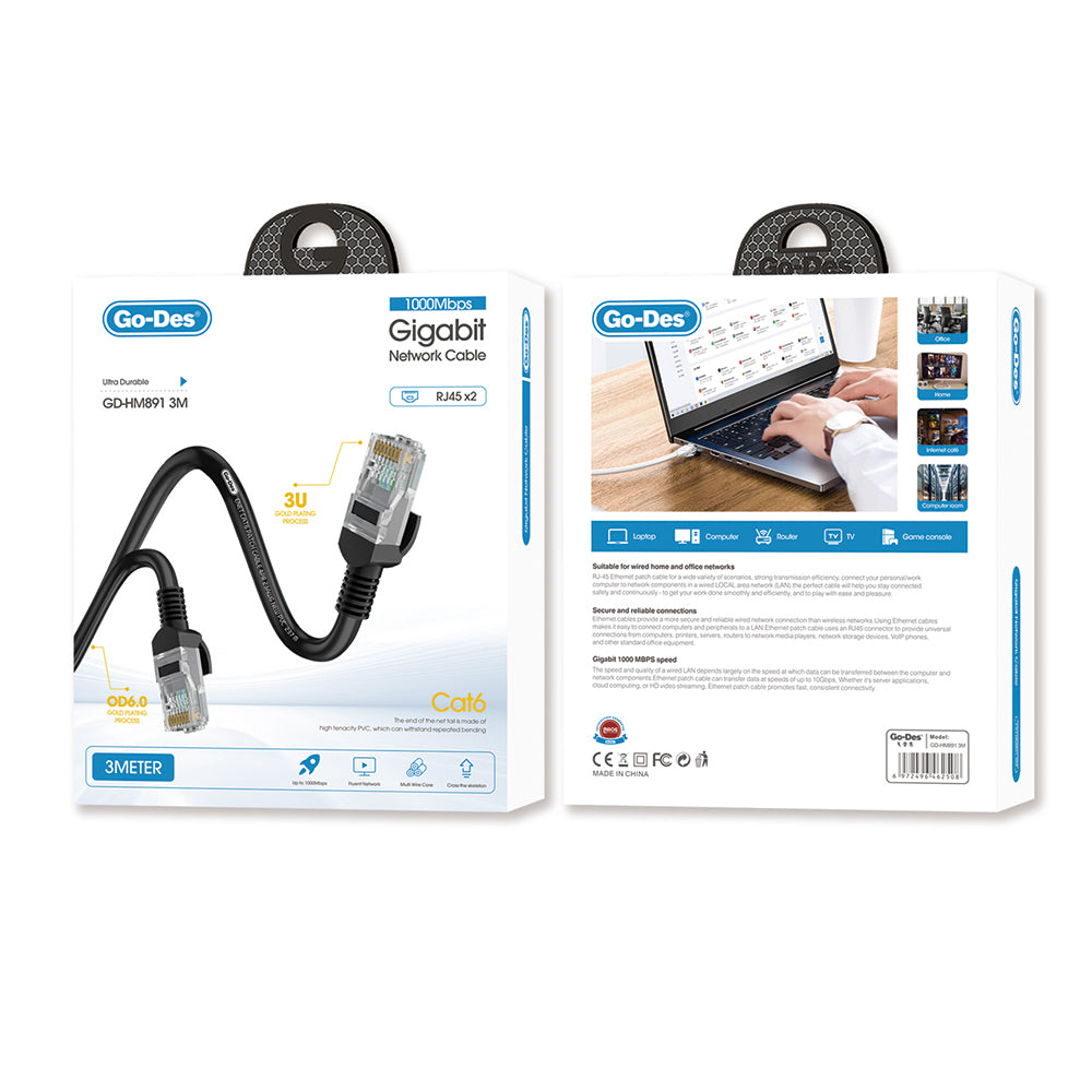 Go Des GD-HM891 1000Mbps Aktarım Hızlı RJ45 Ethernet Kablosu 3M Go Des GD-HM891 1000Mbps Aktarım Hızlı RJ45 Ethernet Kablosu 3M